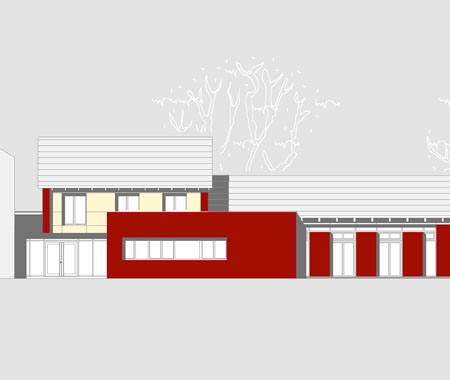 Ansichtszeichnung zum Neubau einer Pausenmehrzweckhalle in Hamburg Ansichtszeichnung zum Neubau einer Pausenmehrzweckhalle in Hamburg